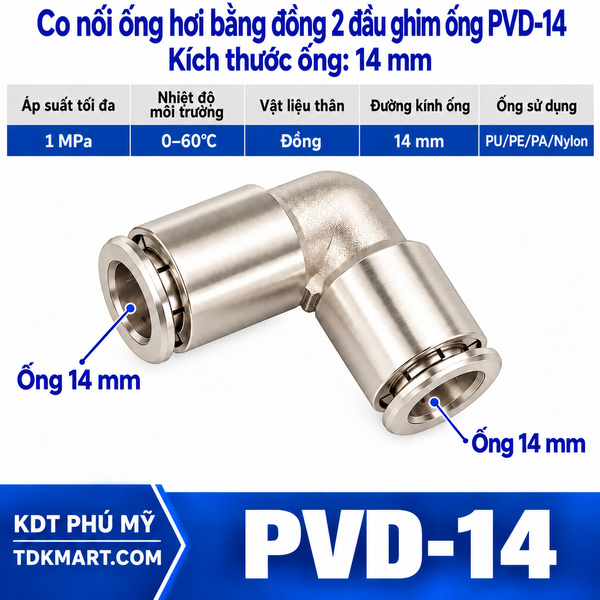 Co nối ống hơi bằng đồng 2 đầu ghim ống 14 mm