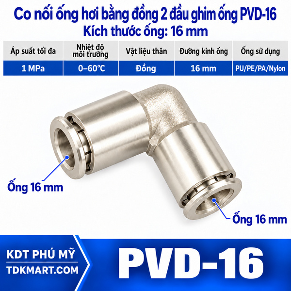 Co nối ống hơi bằng đồng 2 đầu ghim ống 16 mm