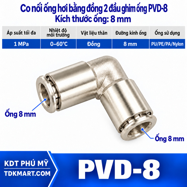 Co nối ống hơi bằng đồng 2 đầu ghim ống 8 mm
