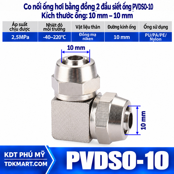 Co nối ống hơi bằng đồng 2 đầu siết ống 10 mm