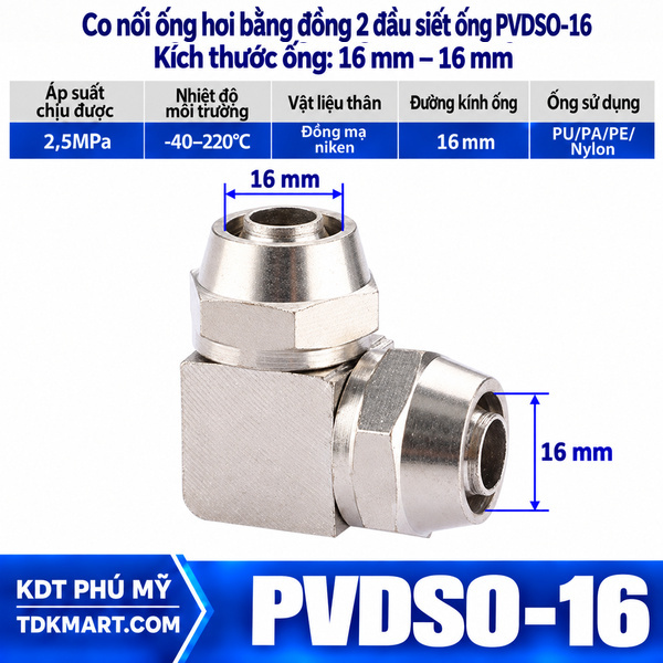 Co nối ống hơi bằng đồng 2 đầu siết ống 16 mm