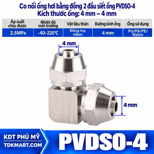 Co nối ống hơi bằng đồng 2 đầu siết ống 4 mm