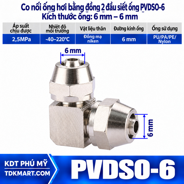 Co nối ống hơi bằng đồng 2 đầu siết ống 6 mm