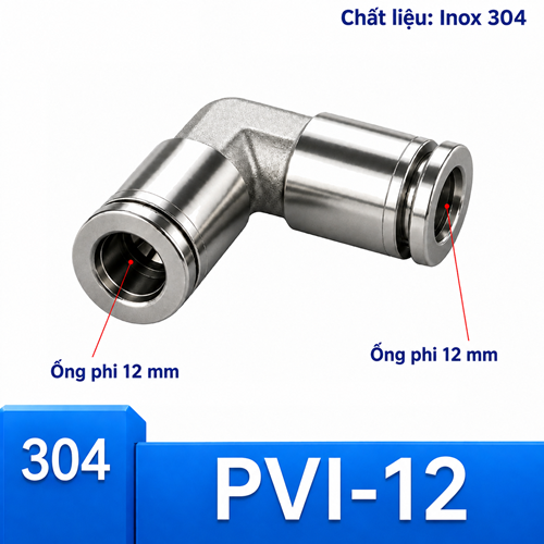 Co nối nhanh khí nén Inox 304 2 đầu ghim ống 12 mm