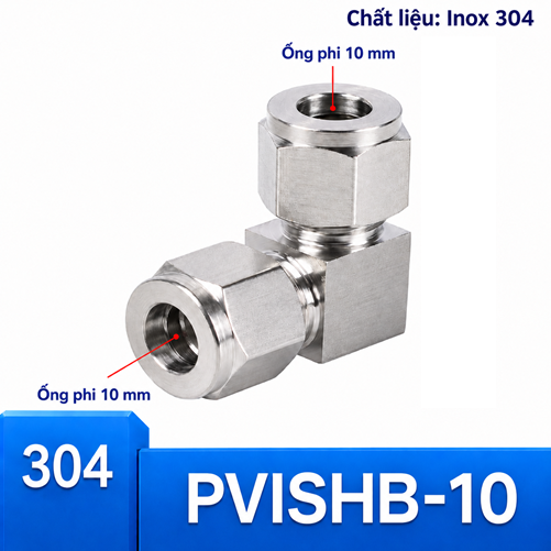 Co nối Inox 304 có 2 đầu siết hạt bắp ống phi 10