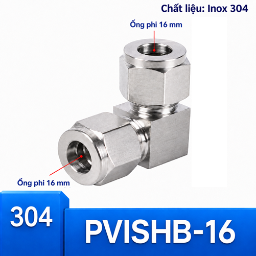 Co nối Inox 304 có 2 đầu siết hạt bắp ống phi 16