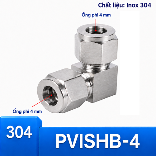 Co nối Inox 304 có 2 đầu siết hạt bắp ống phi 4