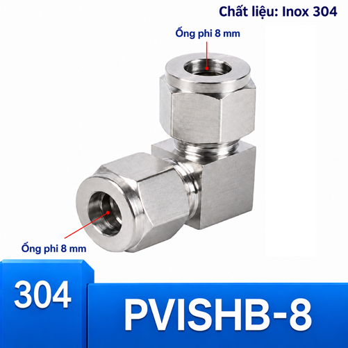 Co nối Inox 304 có 2 đầu siết hạt bắp ống phi 8
