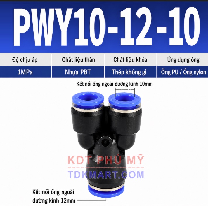 Đầu nối khí nén chữ Y giảm 10-12-10