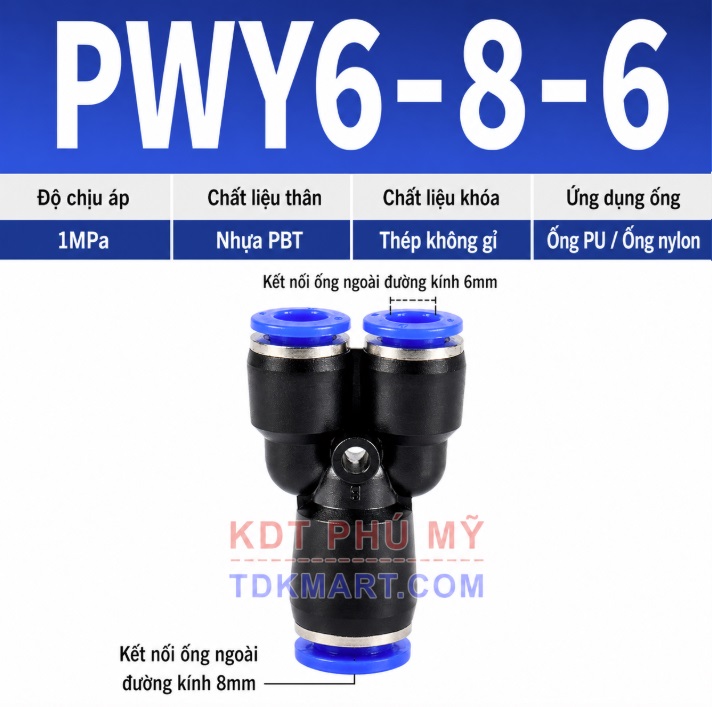 Đầu nối khí nén chữ Y giảm 6-8-6