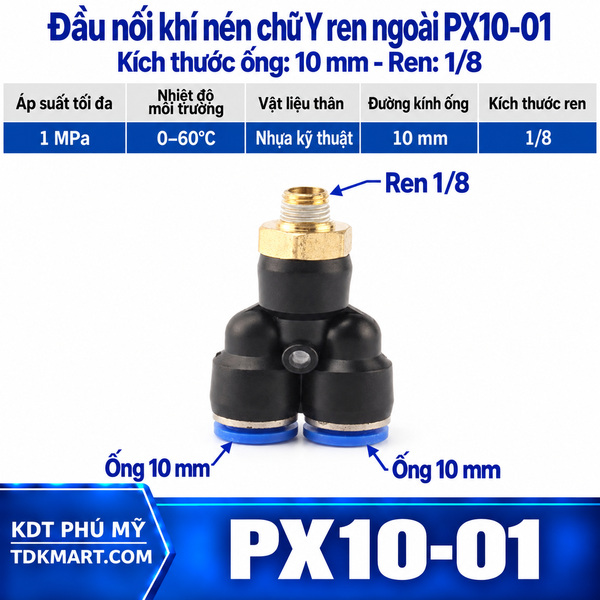 Đầu nối khí nén chữ Y ống 10- Ren ngoài 1/8