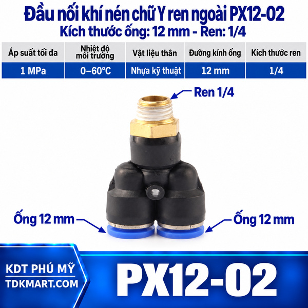 Đầu nối khí nén chữ Y ống 12- Ren ngoài 1/4