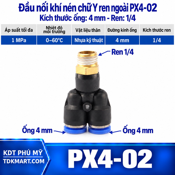 Đầu nối khí nén chữ Y ống 4- Ren ngoài 1/4