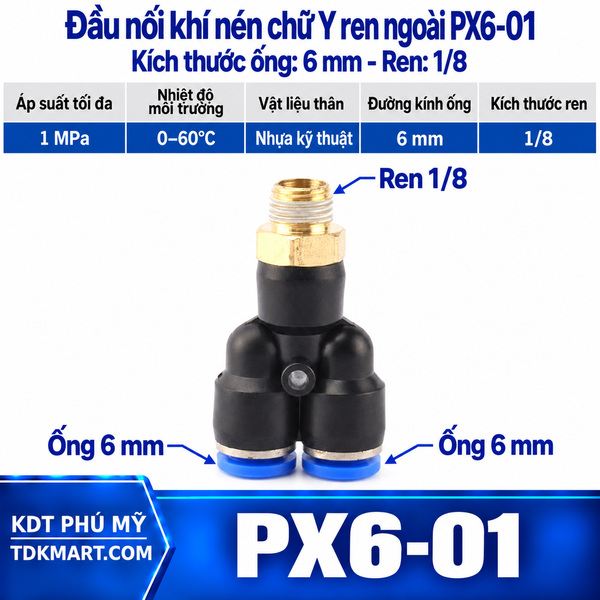 Đầu nối khí nén chữ Y ống 6- Ren ngoài 1/8