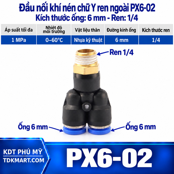 Đầu nối khí nén chữ Y ống 6- Ren ngoài 1/4