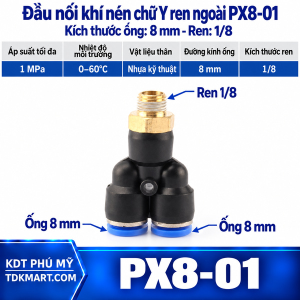 Đầu nối khí nén chữ Y ống 8- Ren ngoài 1/8
