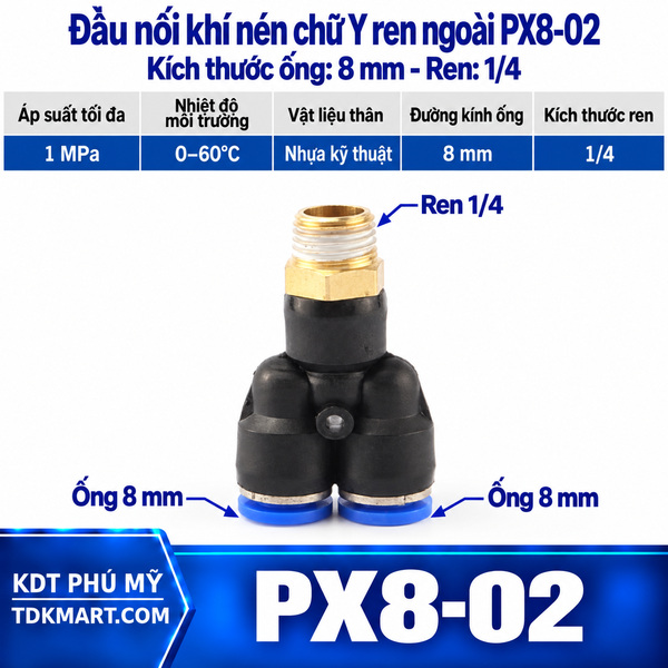 Đầu nối khí nén chữ Y ống 8- Ren ngoài 1/4