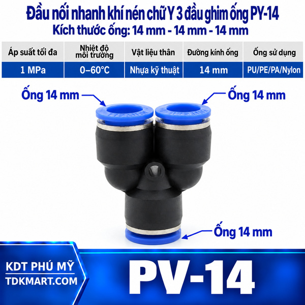 Đầu nối khí nén chữ Y 3 đầu ghim ống phi 14 mm