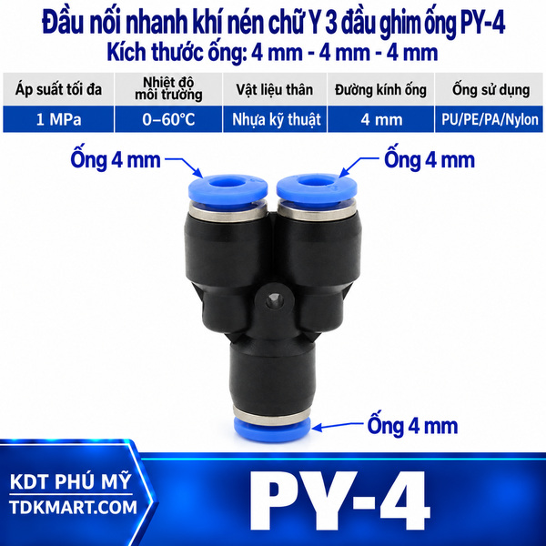Đầu nối khí nén chữ Y 3 đầu ghim ống phi 4 mm