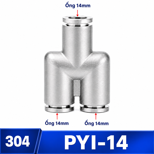 Đầu nối nhanh khí nén chữ Y Inox 304 3 đầu ghim ống 14 mm