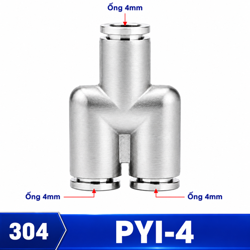 Đầu nối nhanh khí nén chữ Y Inox 304 3 đầu ghim ống 4 mm
