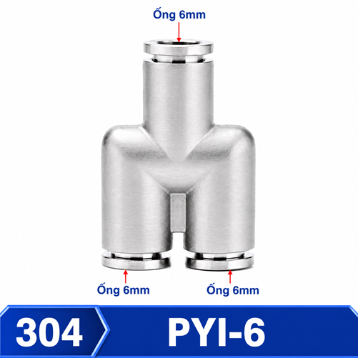 Đầu nối nhanh khí nén chữ Y Inox 304 3 đầu ghim ống 6 mm