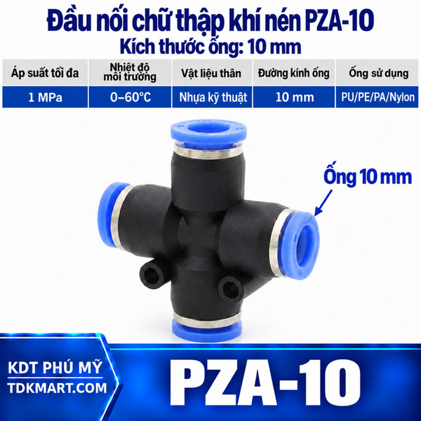 Đầu nối chữ thập khí nén ống 10 mm