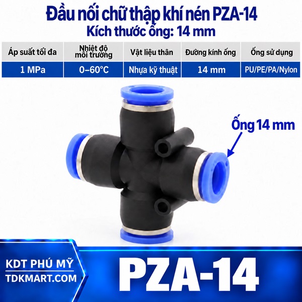 Đầu nối chữ thập khí nén ống 14 mm