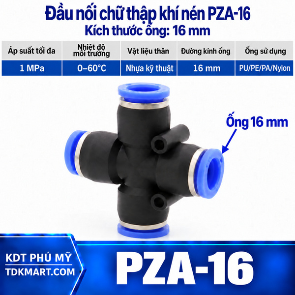 Đầu nối chữ thập khí nén ống 16 mm
