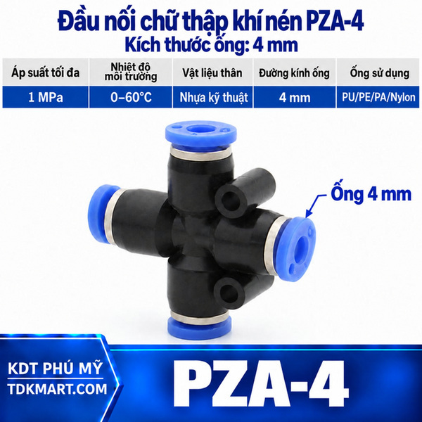 Đầu nối chữ thập khí nén ống 4 mm