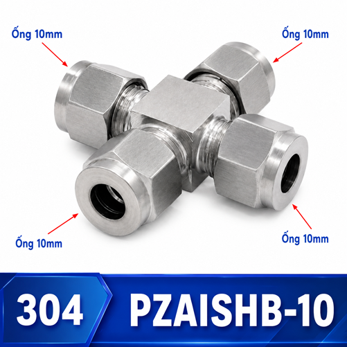Đầu nối Inox 304 chia 4 ngã 4 đầu siết hạt bắp ống 10 mm