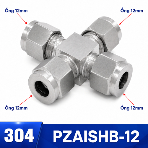 Đầu nối Inox 304 chia 4 ngã 4 đầu siết hạt bắp ống 12 mm