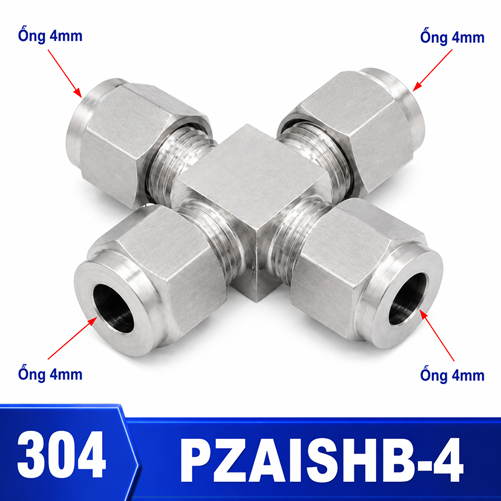 Đầu nối Inox 304 chia 4 ngã 4 đầu siết hạt bắp ống 4 mm