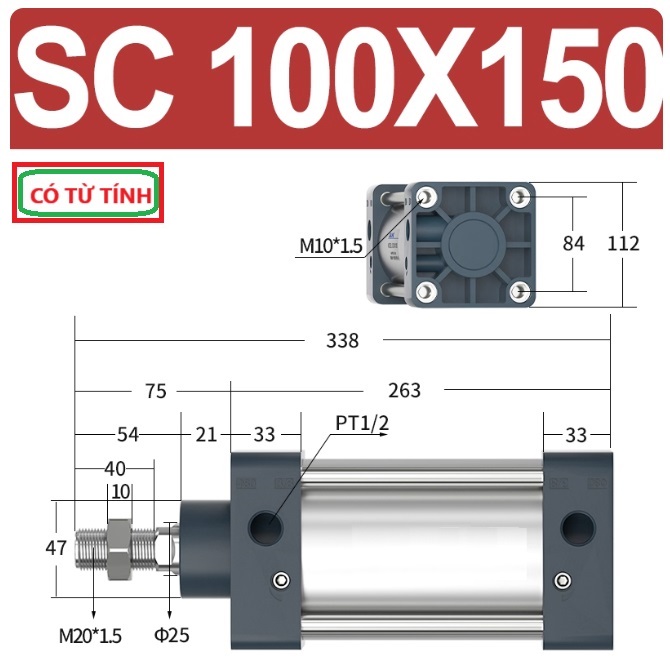 Xi lanh khí nén vuông SC100X150-S