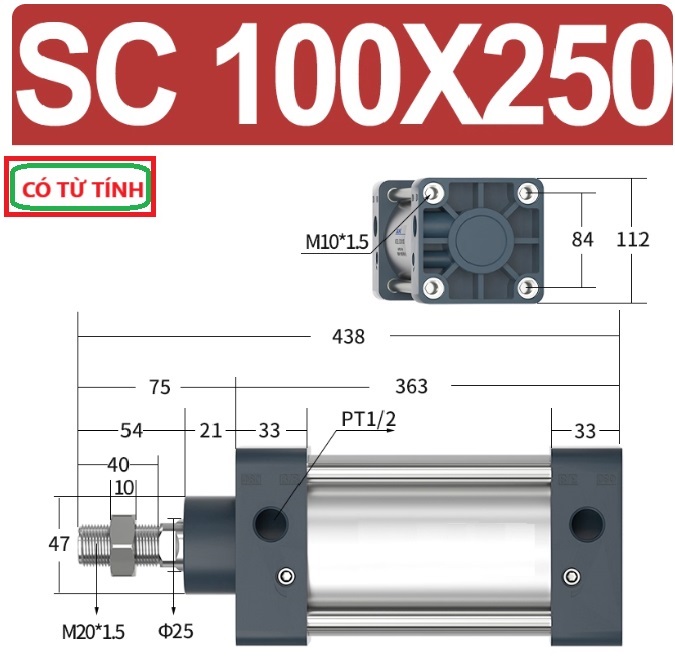 Xi lanh khí nén vuông SC100X250-S