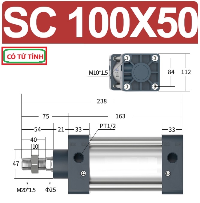 Xi lanh khí nén vuông SC100X50-S