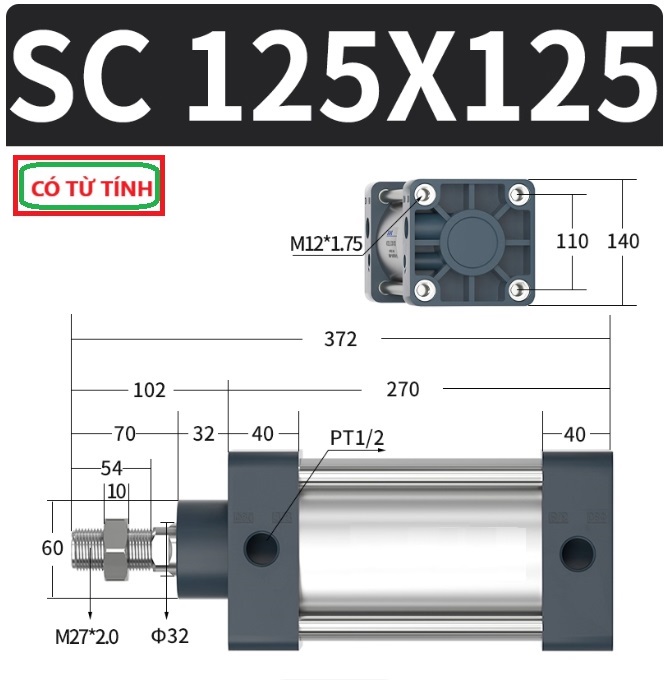 Xi lanh khí nén vuông SC125X125-S