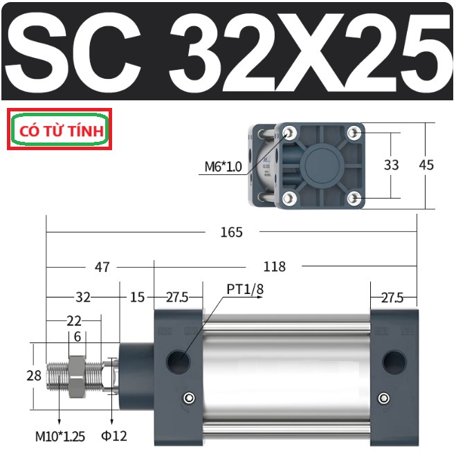 Xi lanh khí nén vuông SC32X25-S