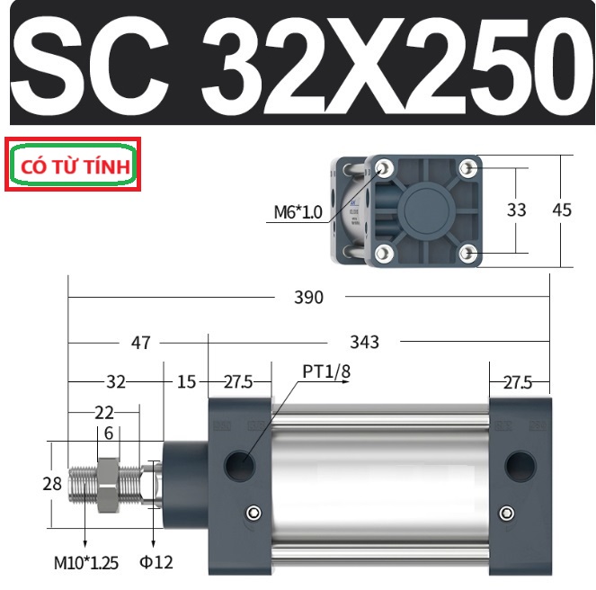 Xi lanh khí nén vuông SC32X250-S