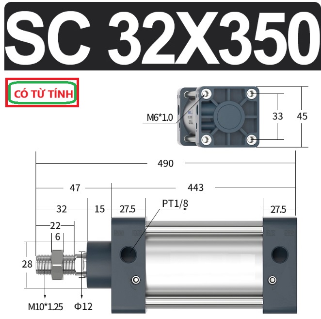Xi lanh khí nén vuông SC32X350-S