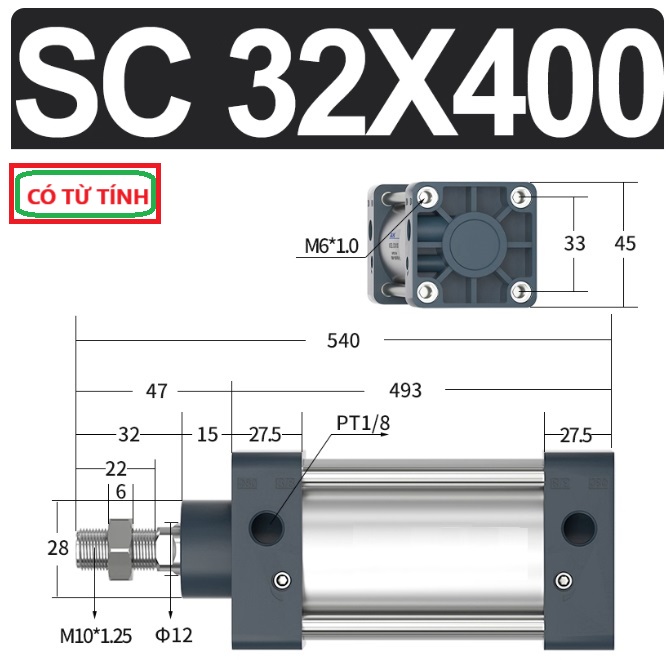 Xi lanh khí nén vuông SC32X400-S