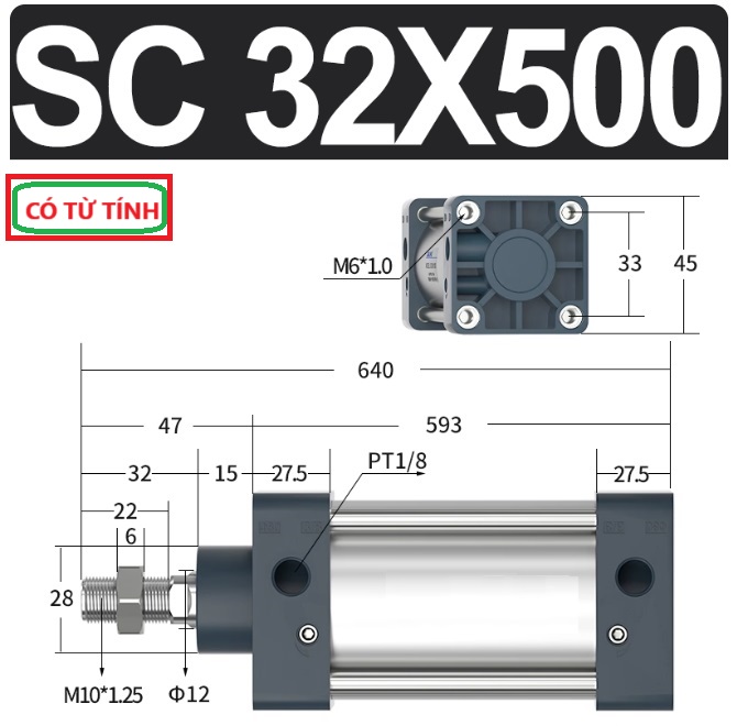Xi lanh khí nén vuông SC32X500-S