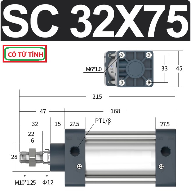 Xi lanh khí nén vuông SC32X75-S