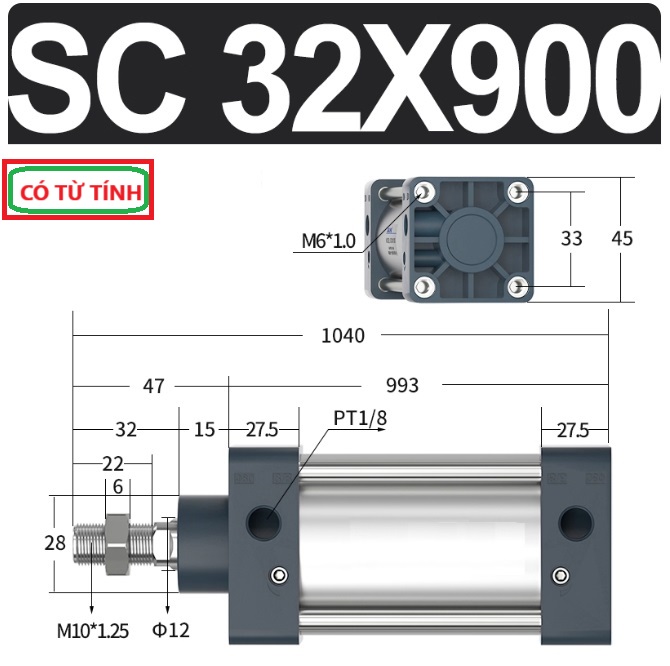Xi lanh khí nén vuông SC32X900-S