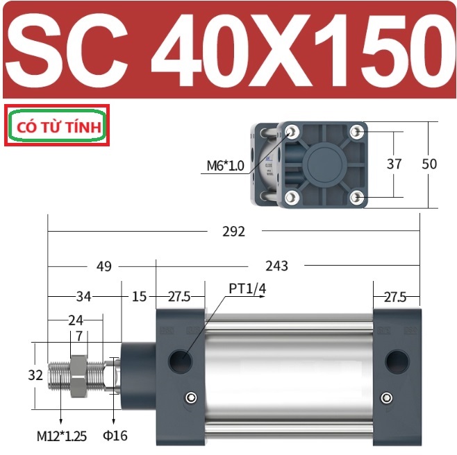 Xi lanh khí nén vuông SC40X150-S