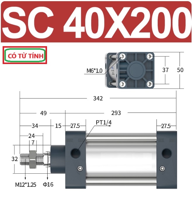 Xi lanh khí nén vuông SC40X200-S