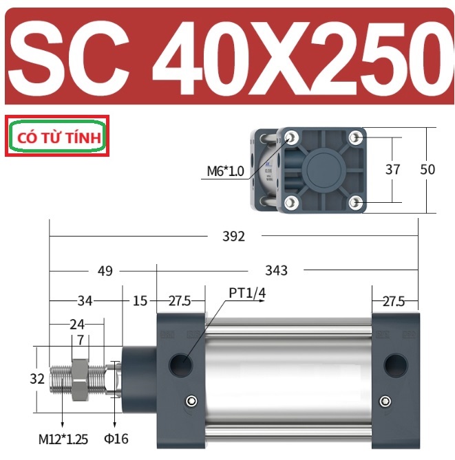 Xi lanh khí nén vuông SC40X250-S
