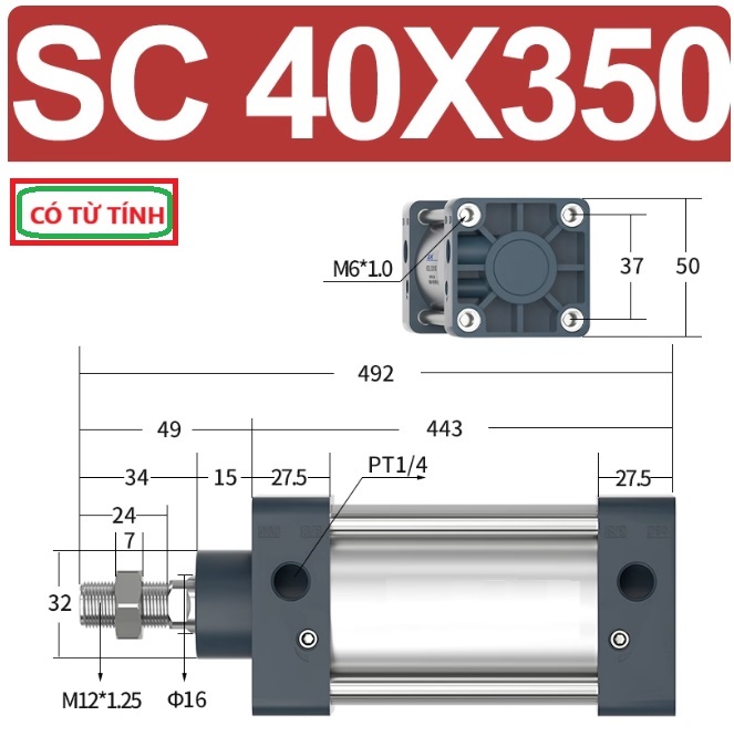 Xi lanh khí nén vuông SC40X350-S