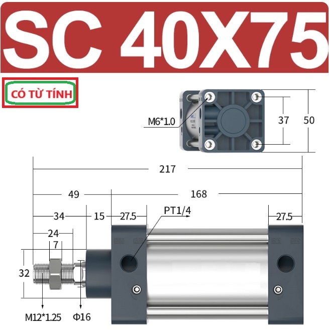 Xi lanh khí nén vuông SC40X75-S