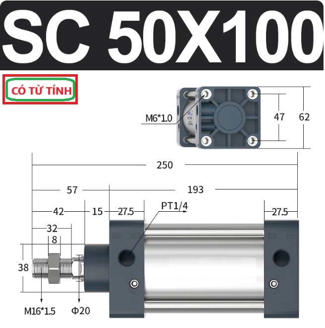 Xi lanh khí nén vuông SC50X100-S